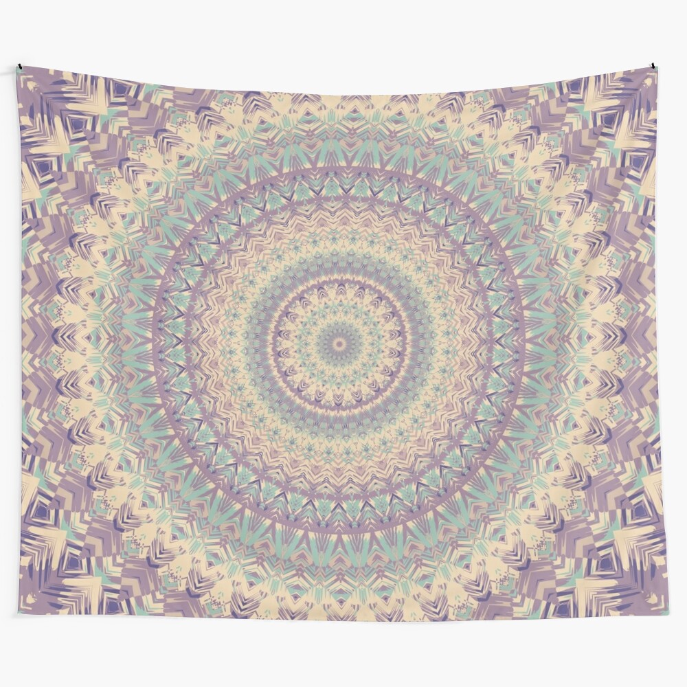 Colorful mandala tapestry wall hanging with sacred geometry and floral elements