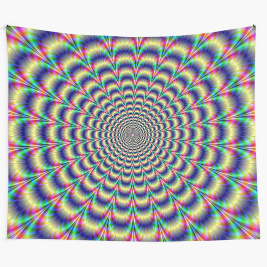 Trippy, psychedelic tapestry with mind-bending optical illusion design