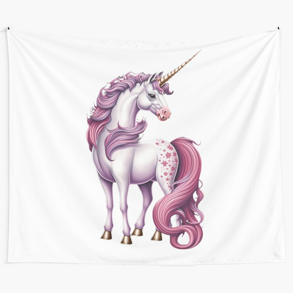 Whimsical white, pink and purple unicorn tapestry for home, dorm or nursery decor