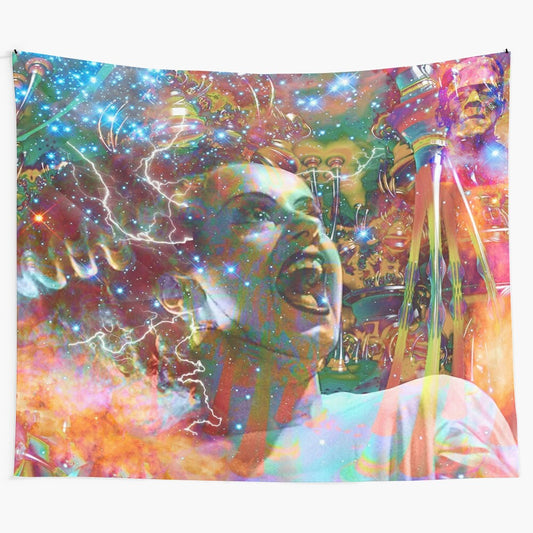 Colorful tapestry featuring the Bride of Frankenstein, a classic horror movie character