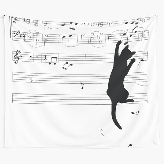 Mischief Tapestry - Whimsical Cat Playing Music on Sheet Art