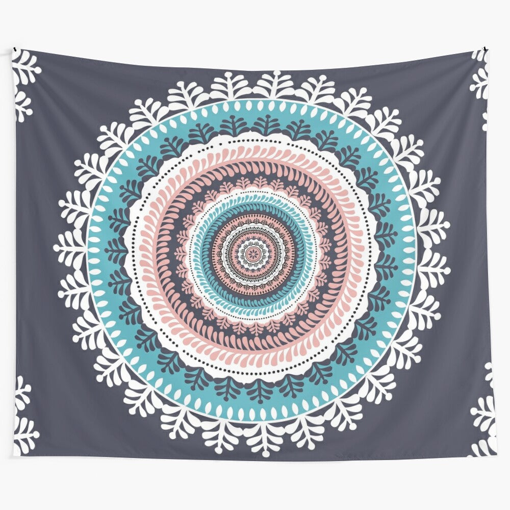 Vibrant mandala floral tapestry with boho design