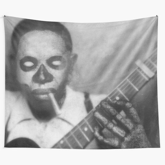 Vintage-inspired tapestry depicting Robert Johnson and blues music