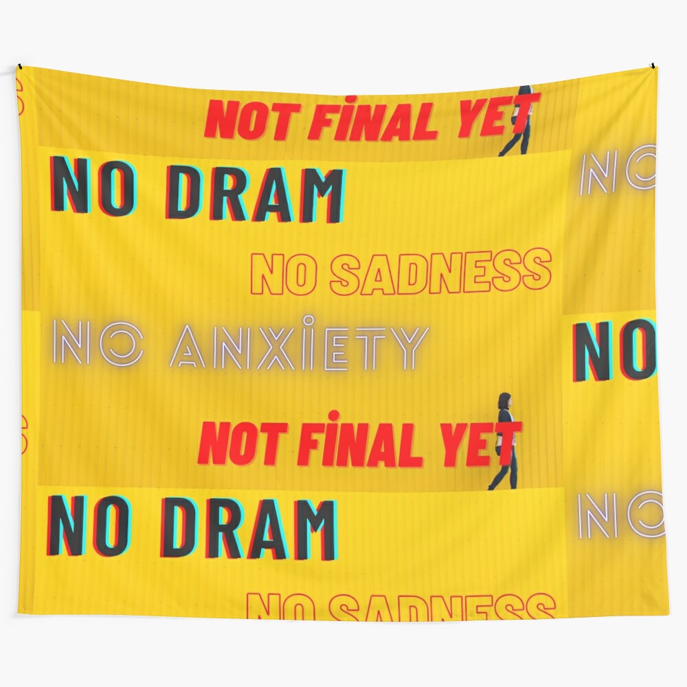 Stranger Things tapestry with "No Dram, No Sadness" text and educational design