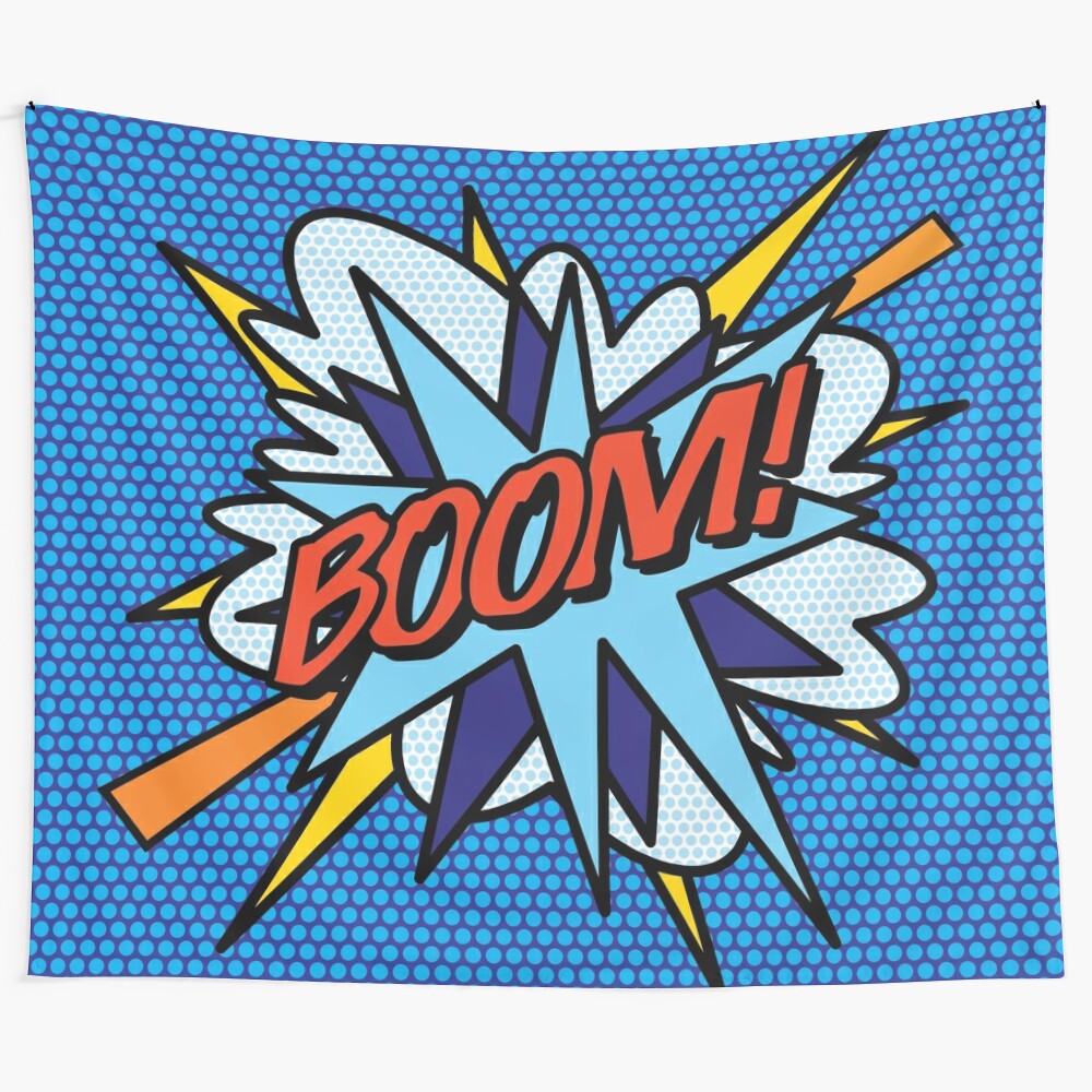 Colorful comic book pop art inspired tapestry for trendy home decor