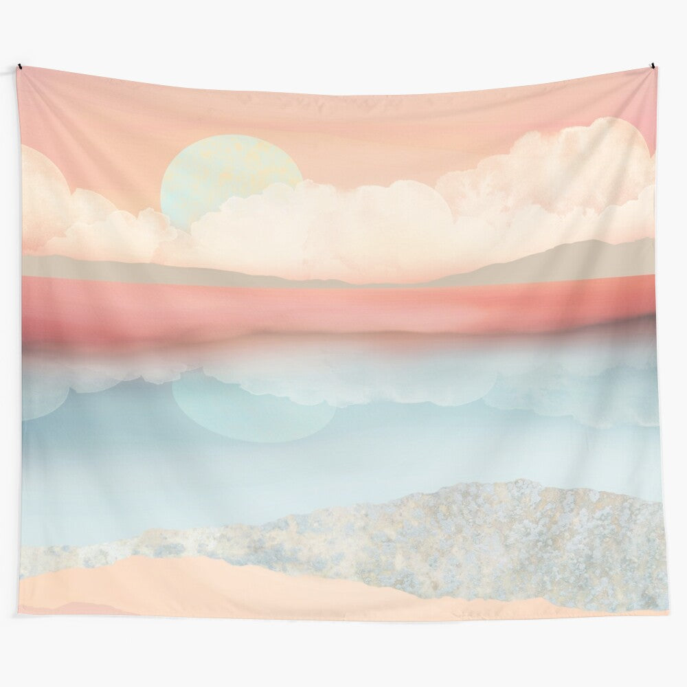 Mint moon beach tapestry with abstract landscape design