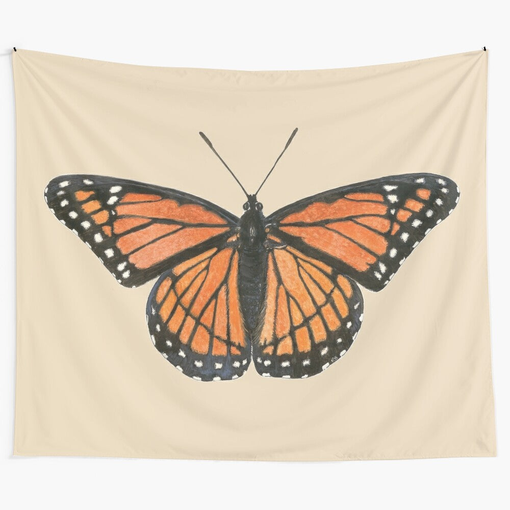 Colorful monarch butterfly wall tapestry with realistic insect design