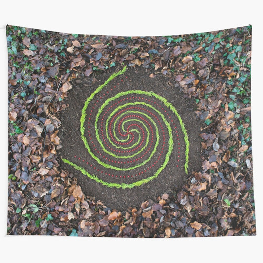 Vibrant mandala tapestry featuring a winter spiral design