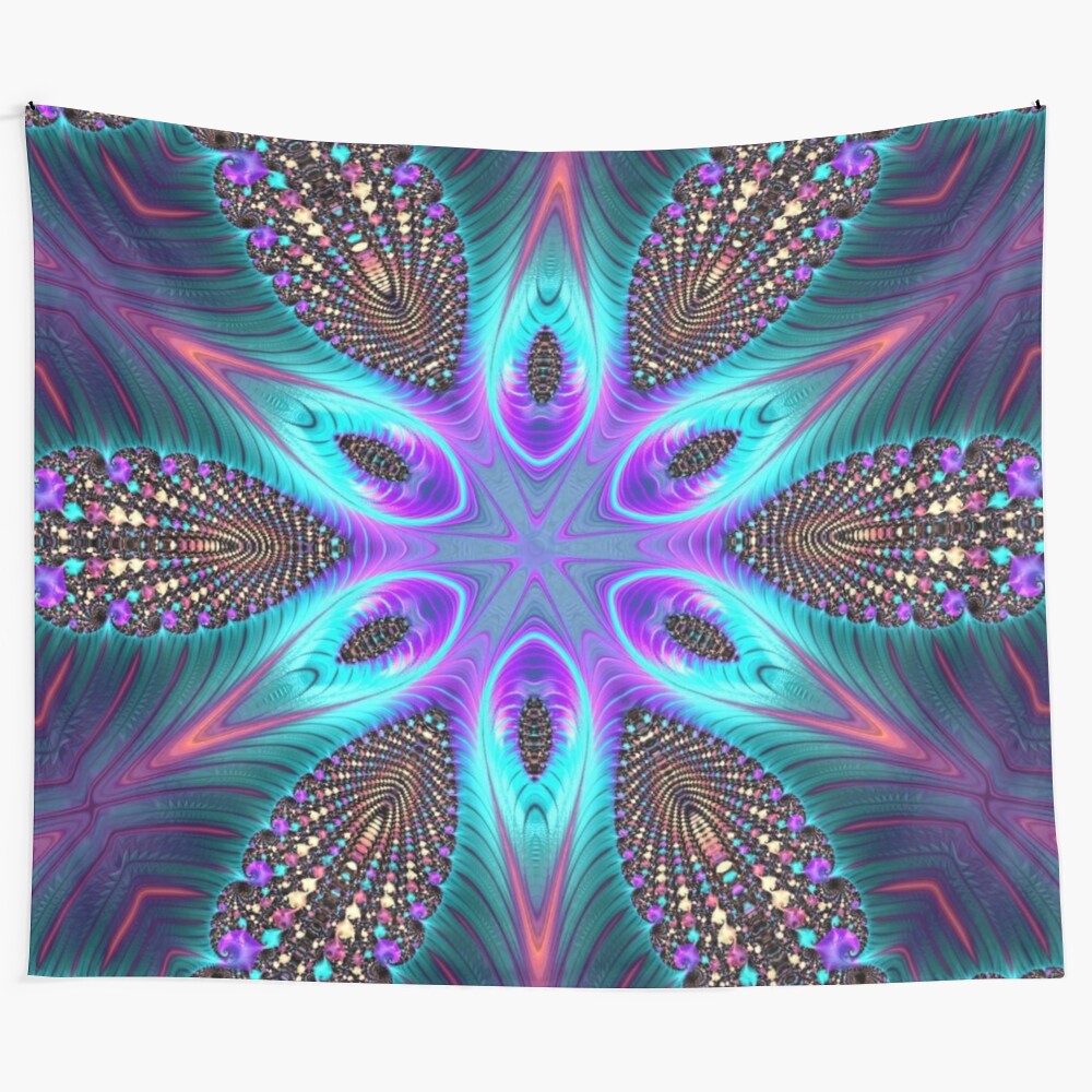 Colorful mandala tapestry with psychedelic, bohemian design