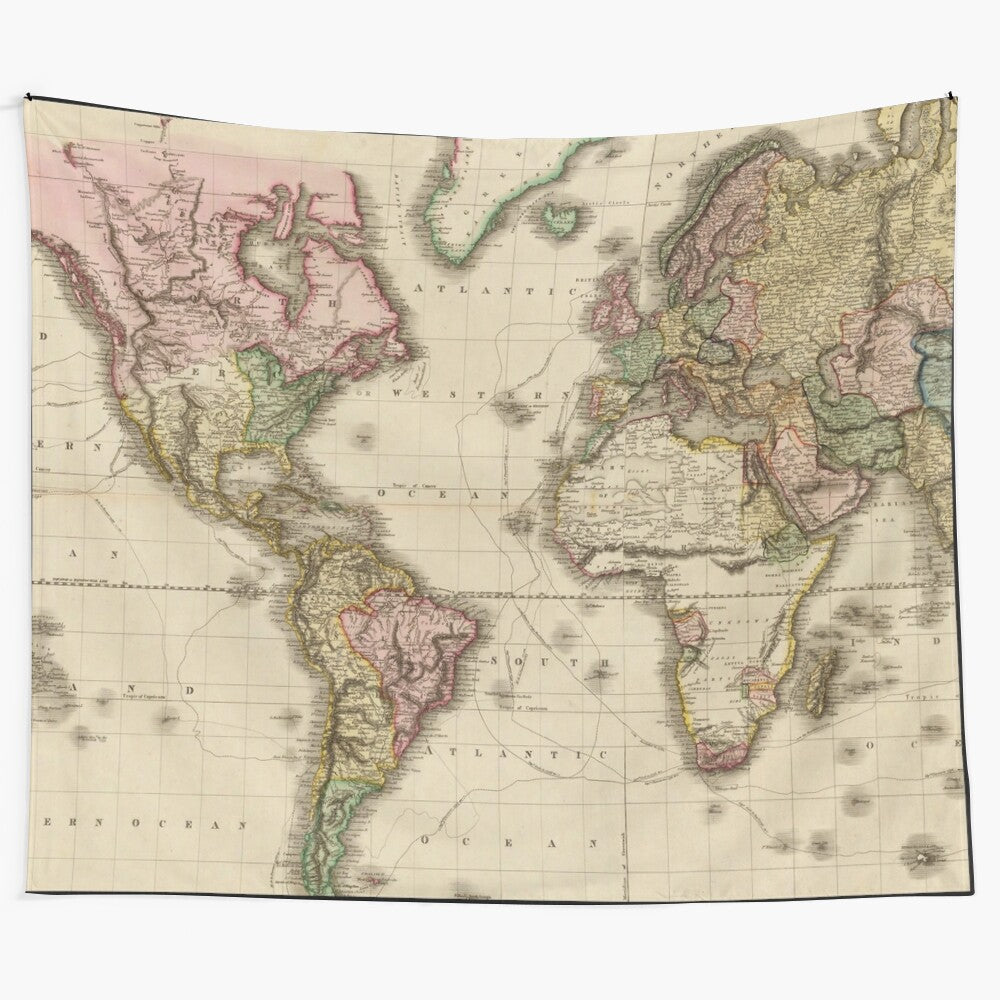 Vintage world map (1812) tapestry wall art