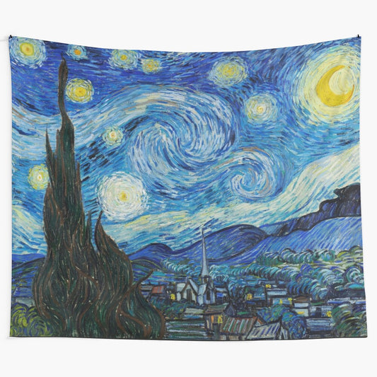 Vibrant tapestry depicting the iconic Starry Night painting by Vincent van Gogh