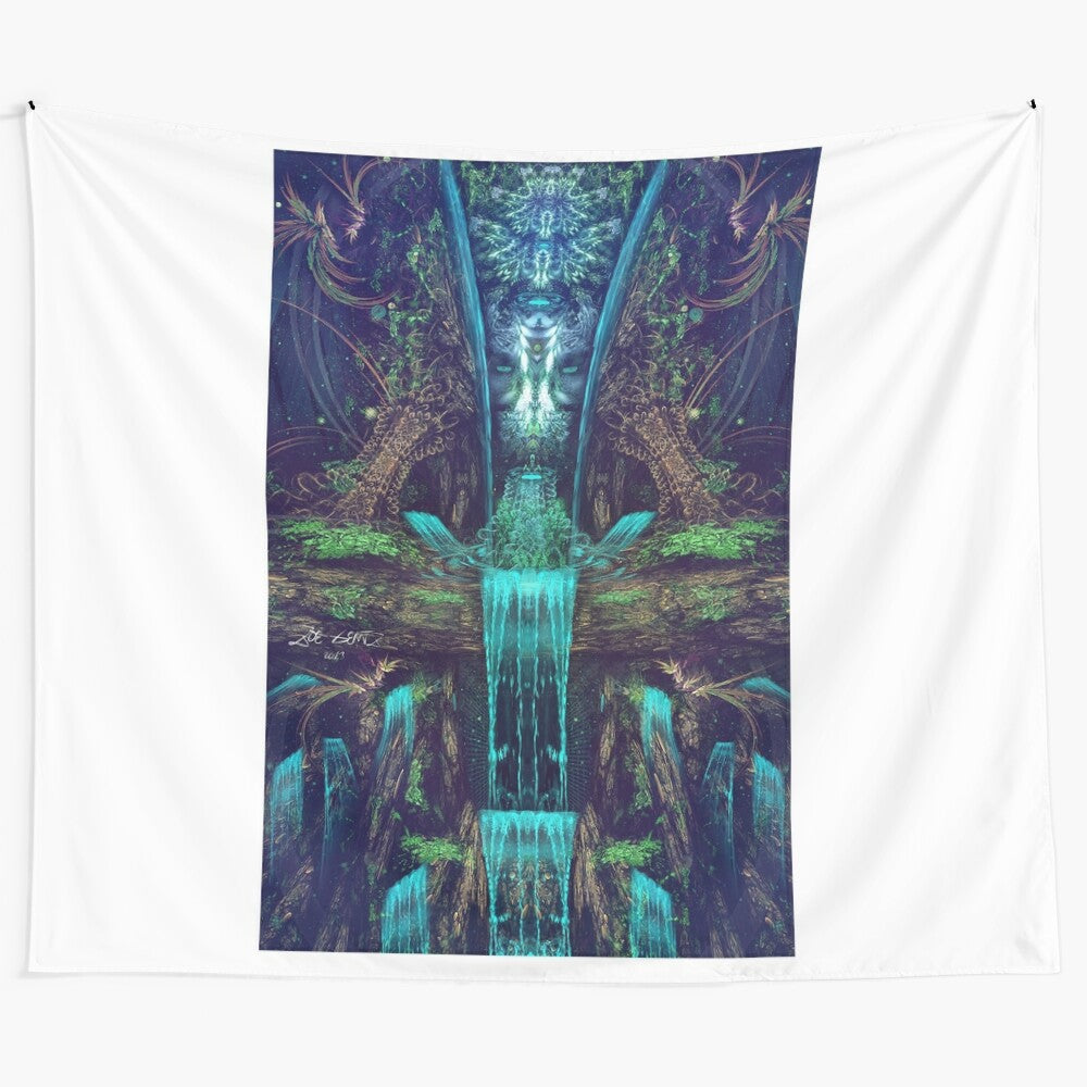 Visionary fractal art tapestry with cosmic, psychedelic design