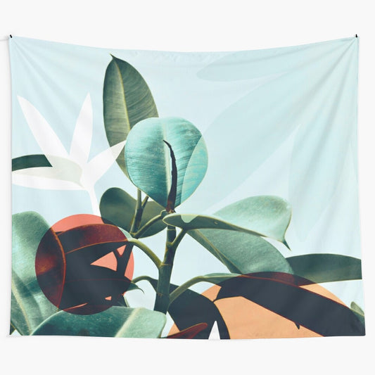 Botanical abstract tapestry featuring organic shapes and vibrant colors