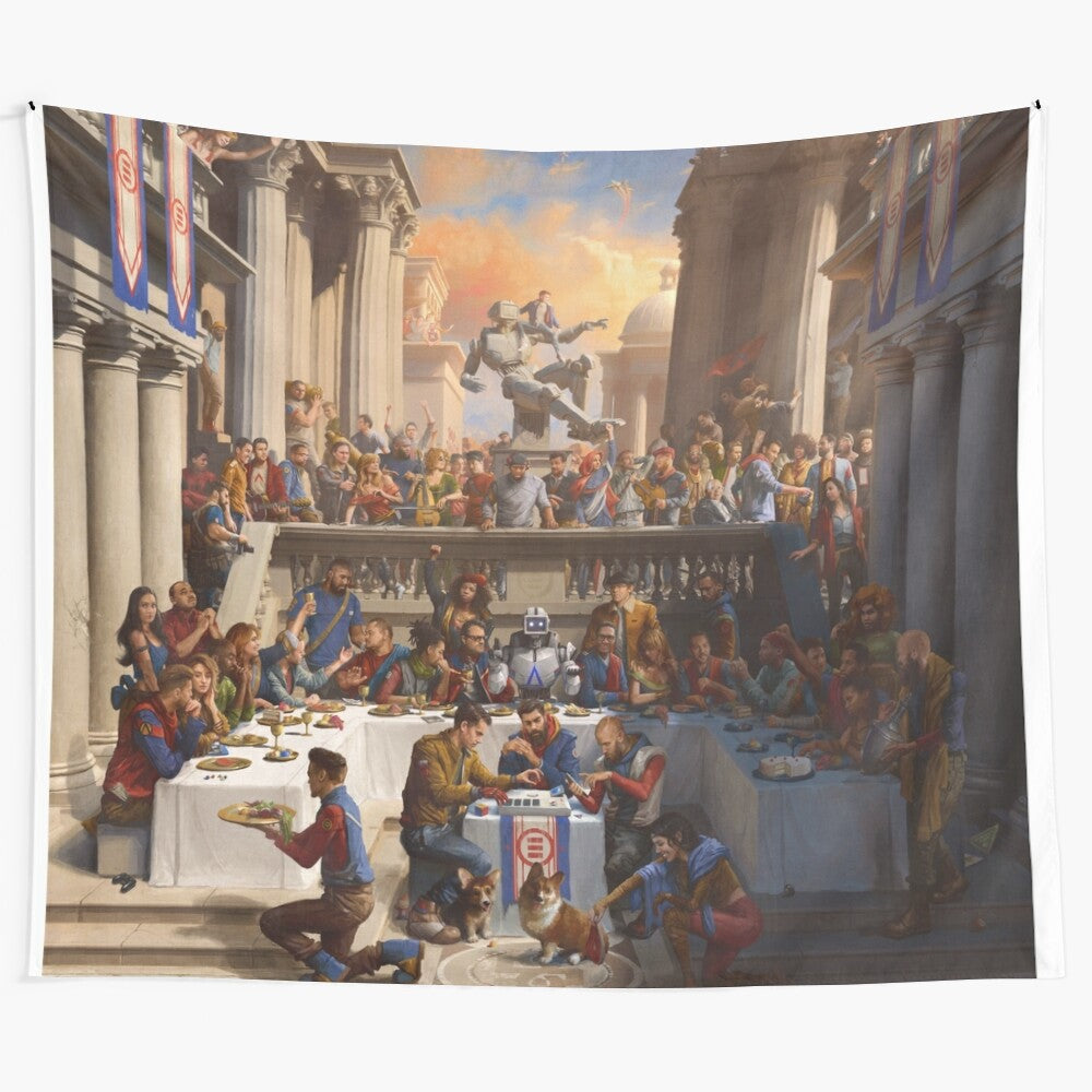 Tapestry celebrating the iconic figures and moments in rap and hip hop music