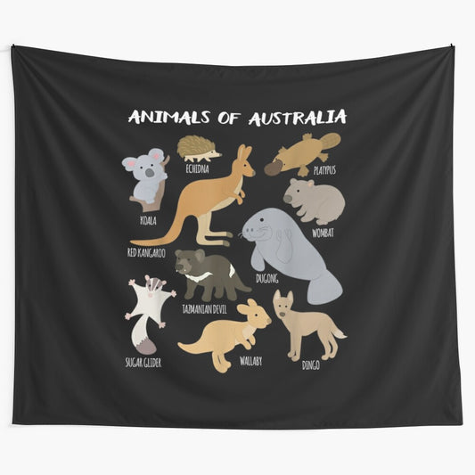 Educational Australian animal tapestry featuring diverse wildlife