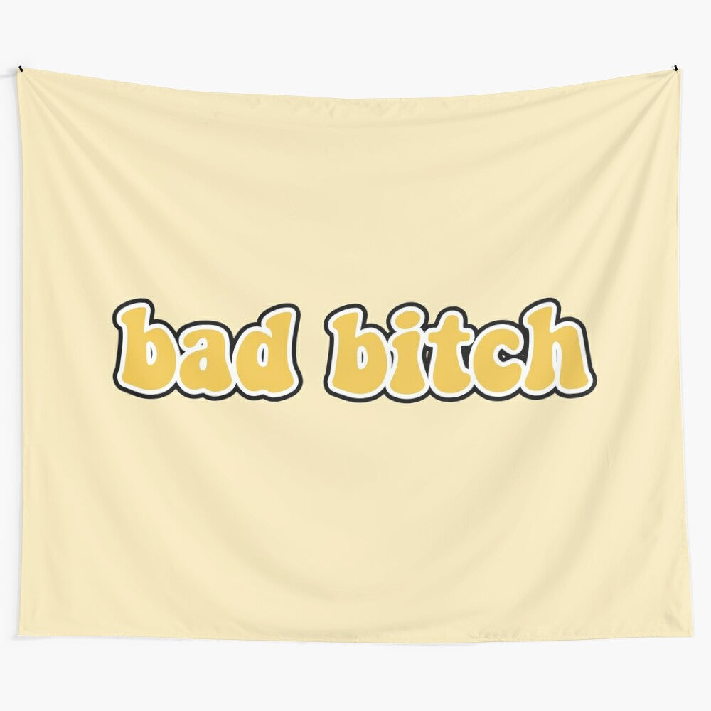 Groovy retro aesthetic tapestry featuring a bold sunflower design and funky typography