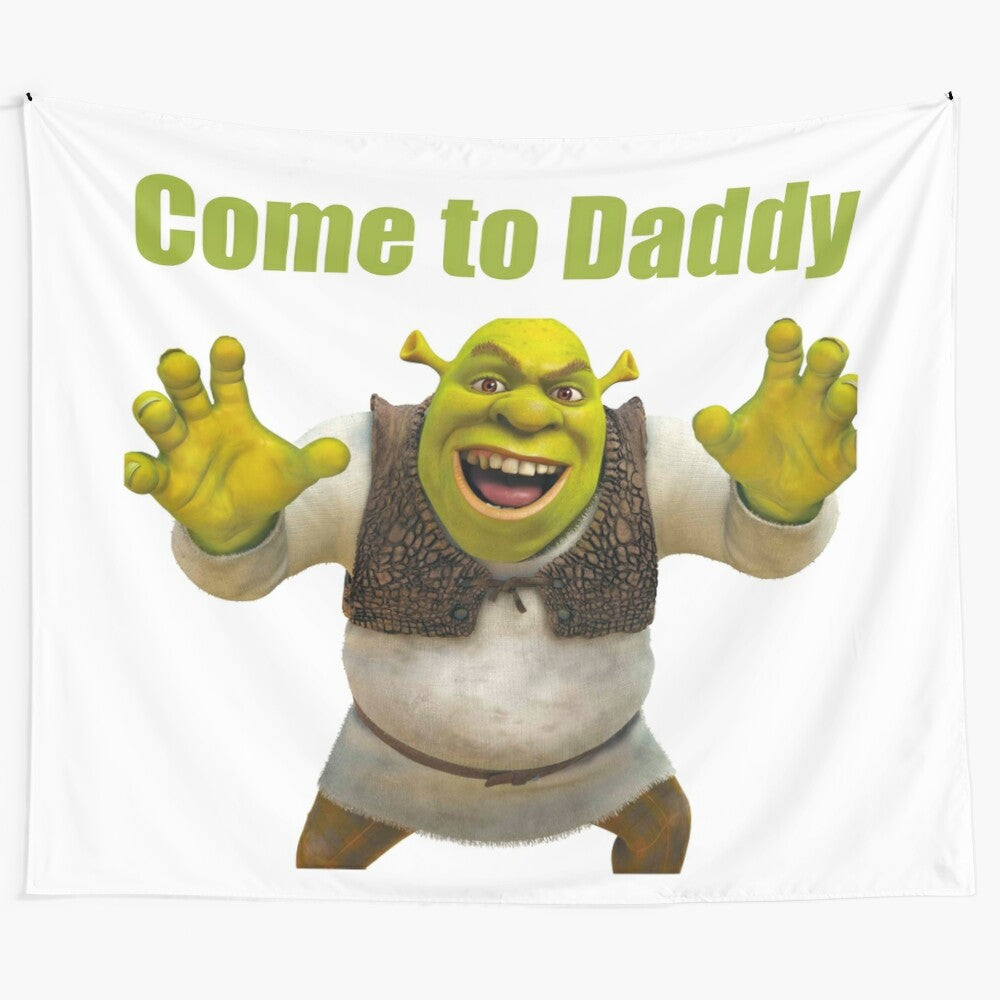 Shrek-themed tapestry featuring a dank meme