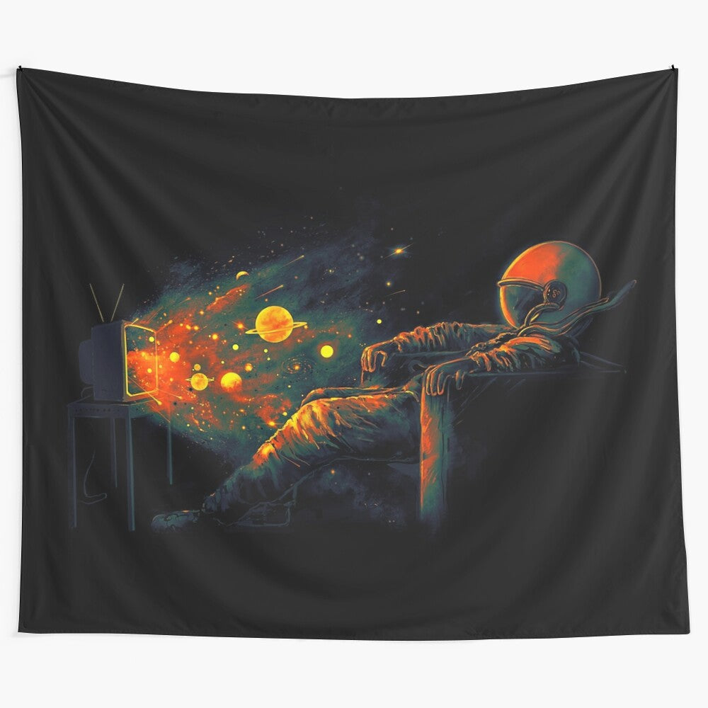 Cosmic Channel Tapestry featuring a vibrant cosmic design with planets, stars, and galaxies