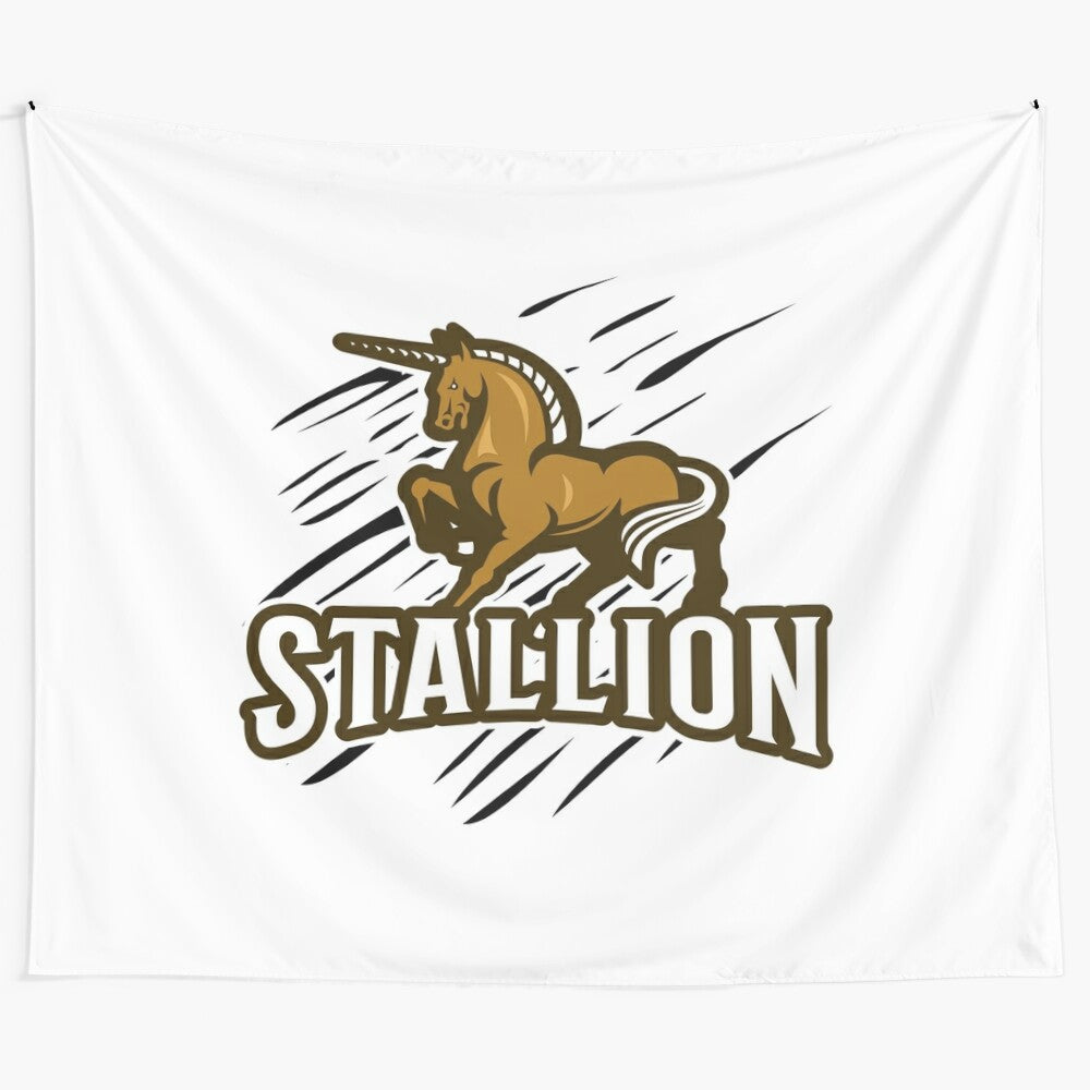 Golden unicorn stallion tapestry wall hanging