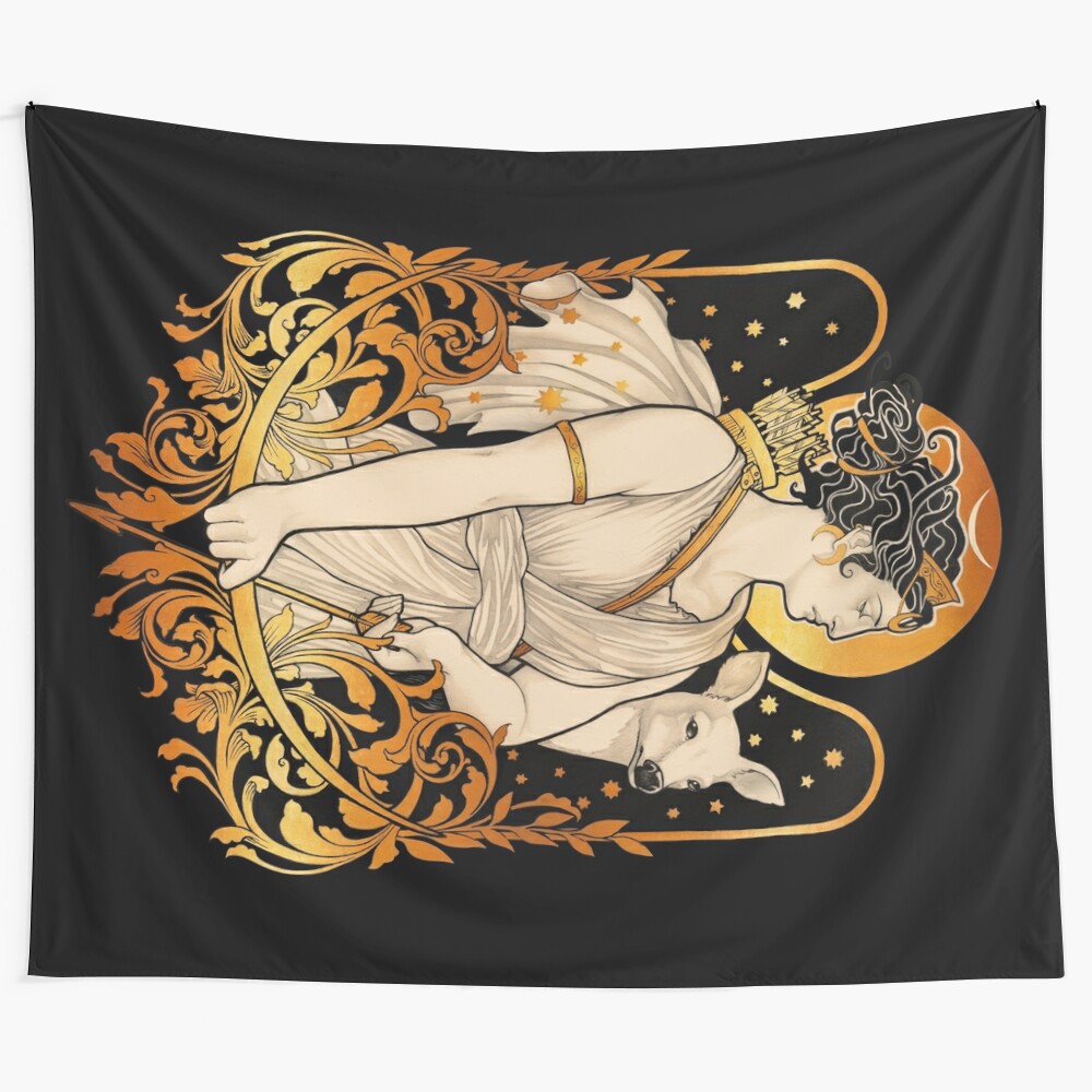 Artemis Greek Goddess Tapestry - Powerful Feminist Art and Pagan Wall Hanging