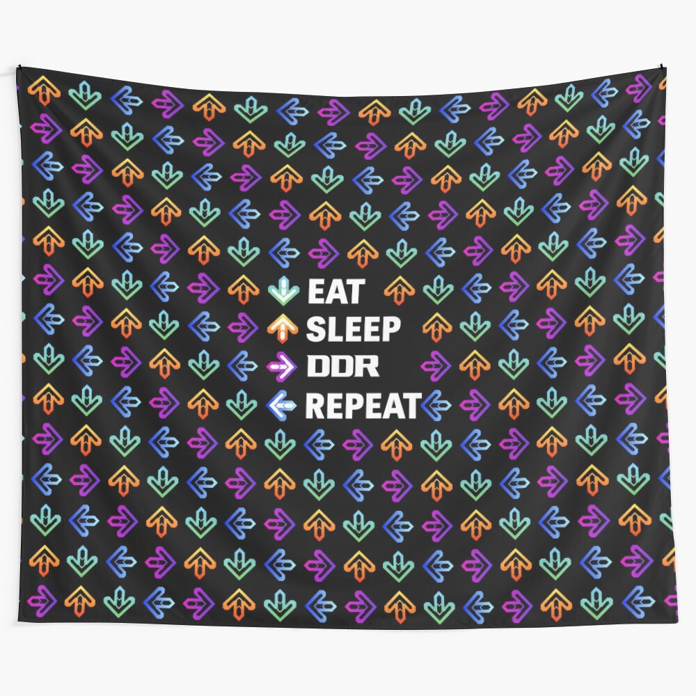 "Eat. Sleep. DDR. Repeat." tapestry featuring dance dance revolution theme