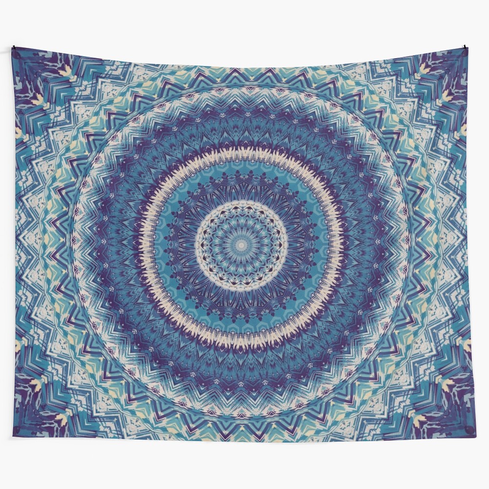 Vibrant mandala tapestry with sacred geometry and flower of life patterns