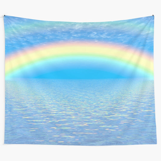 Colorful abstract rainbow tapestry with vibrant patterns