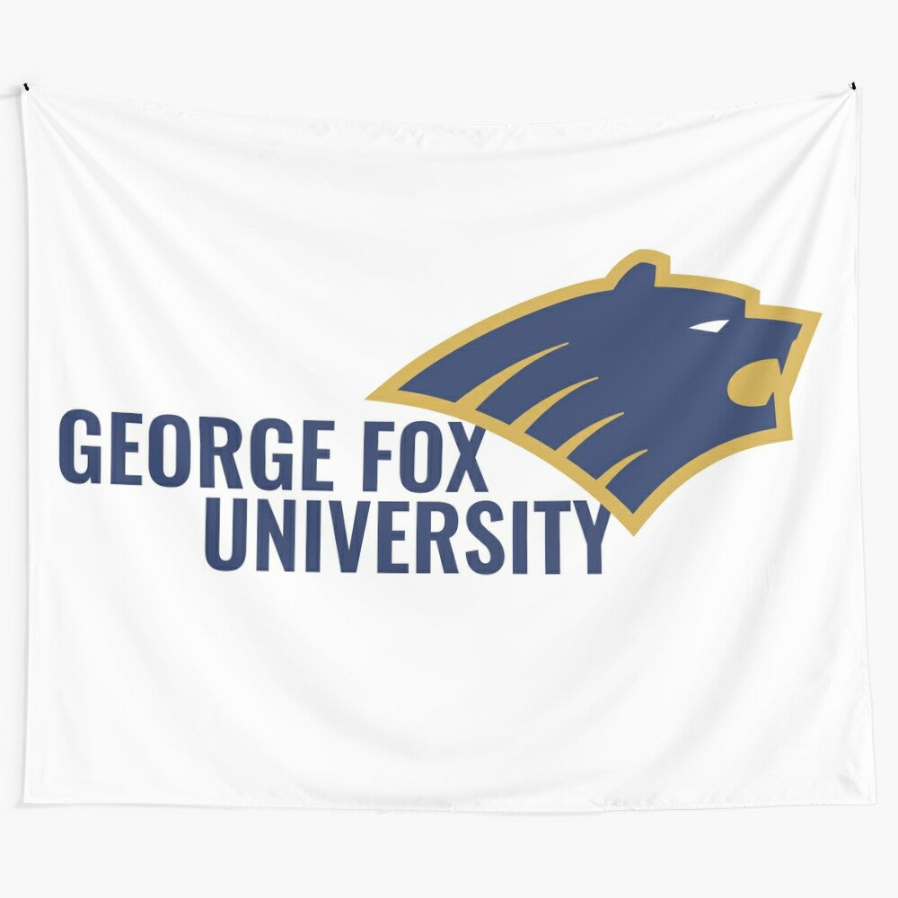 Tapestry featuring the George Fox University logo and colors