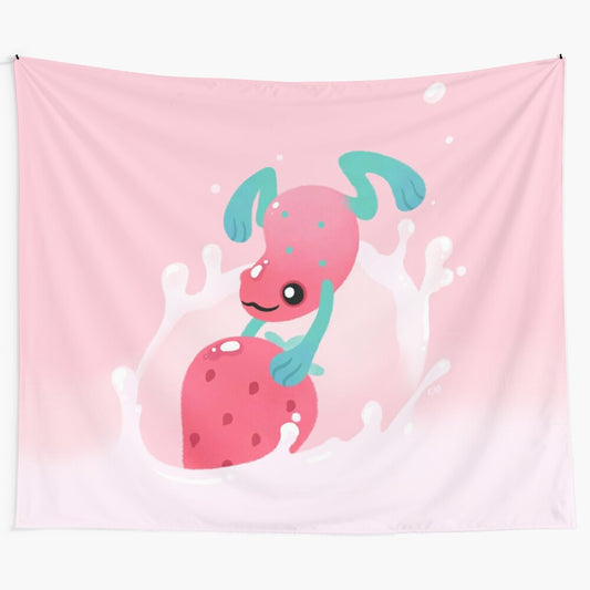 Decorative tapestry featuring a cute strawberry poison dart frog in a tropical setting