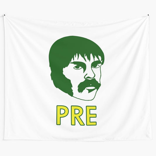 Vintage-inspired tapestry featuring the iconic Steve Prefontaine running in Oregon