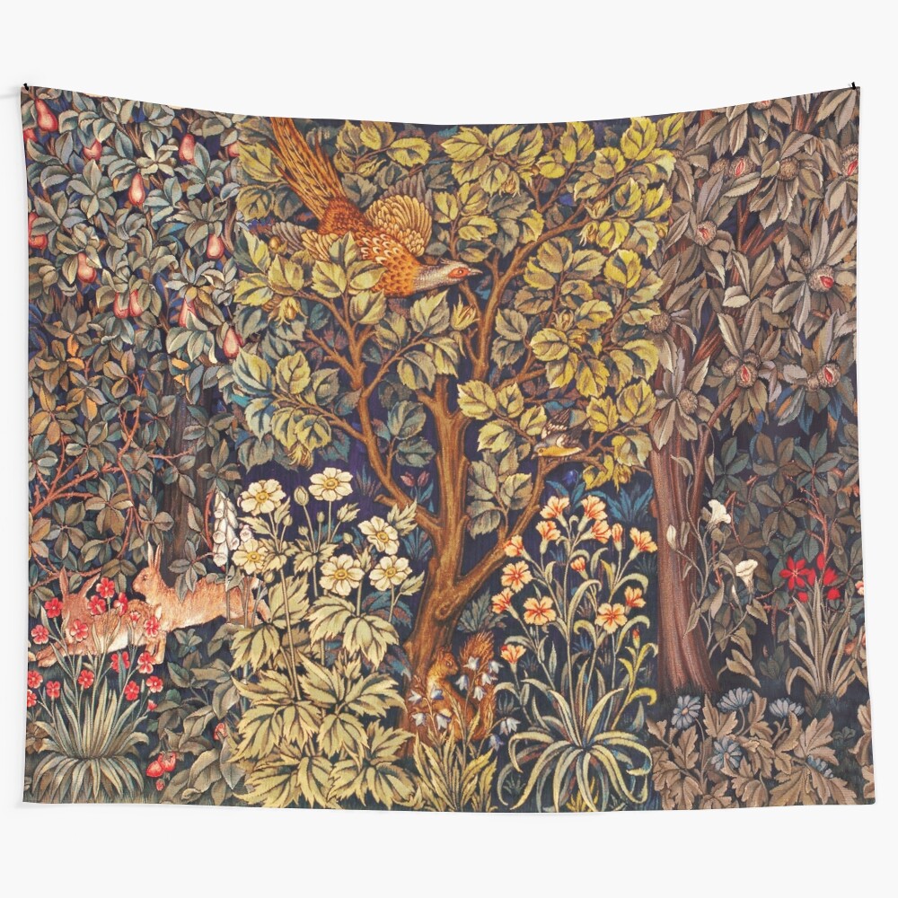 Greenery, forest animals, autumn tree, floral tapestry