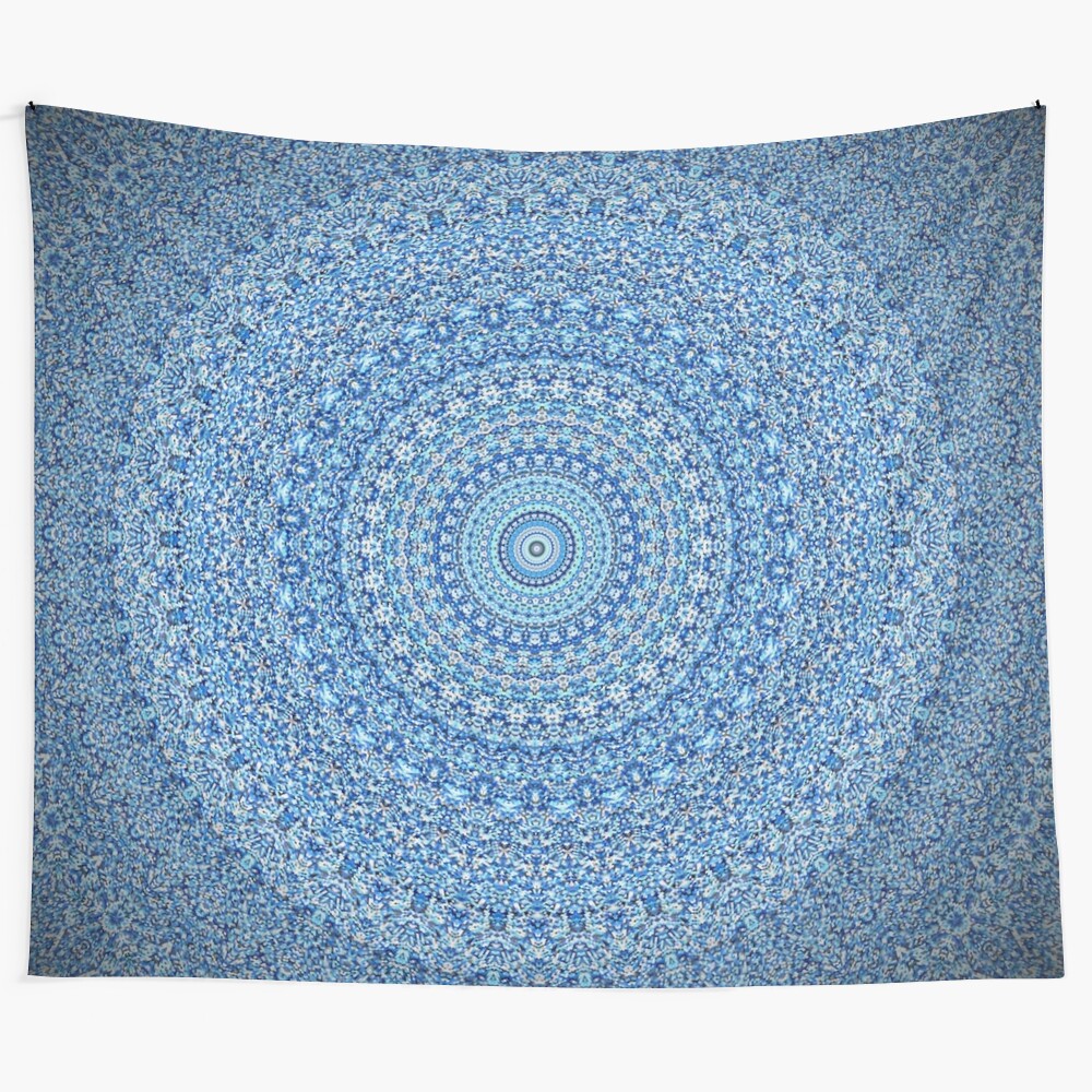 Blue mandala pattern tapestry for spiritual home décor