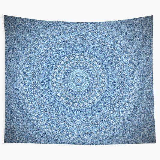 Blue mandala pattern tapestry for spiritual home décor