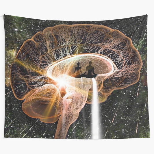 Pineal Paradise abstract tapestry featuring glitch art, silhouettes, and cosmic elements