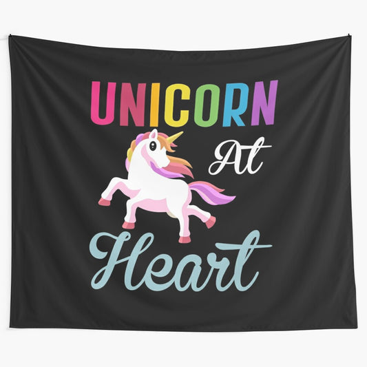 Whimsical unicorn tapestry featuring a majestic unicorn against a colorful background