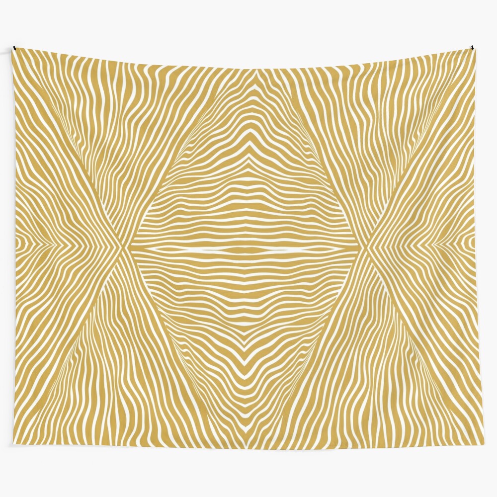 Boho Tapestry with African Mud Cloth Striped Pattern in Yellow and White