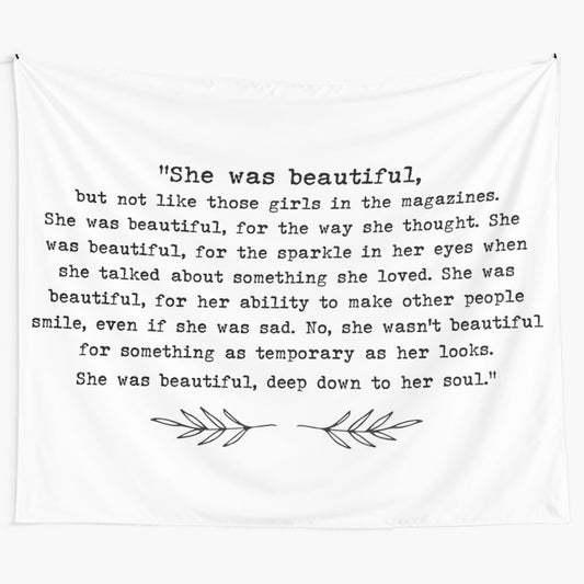 "She Was Beautiful" inspirational leaf design tapestry featuring a quote from F. Scott Fitzgerald