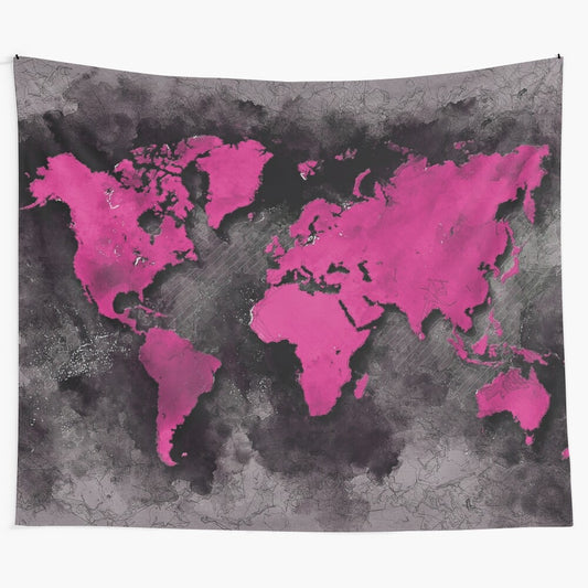 Watercolor world map tapestry for adventure and exploration