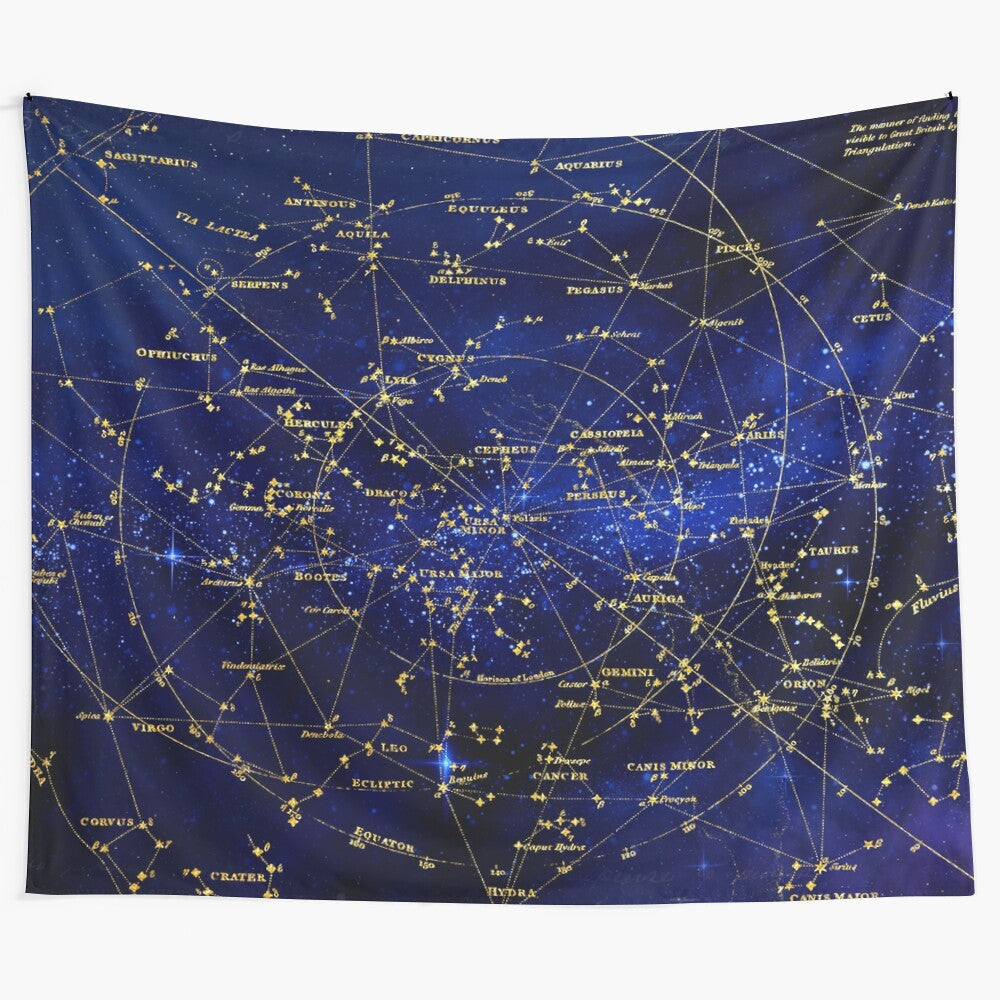 Stunning star map tapestry featuring the night sky, constellations, and galaxies