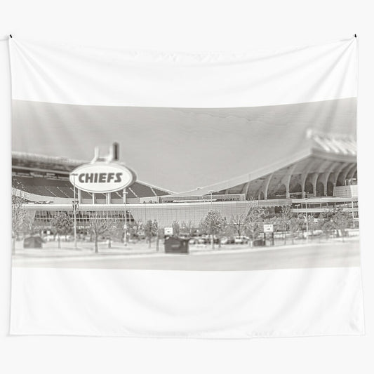 Arrowhead Stadium in Kansas City, Chiefs Kingdom, tilt-shift photography, black and white sports tapestry