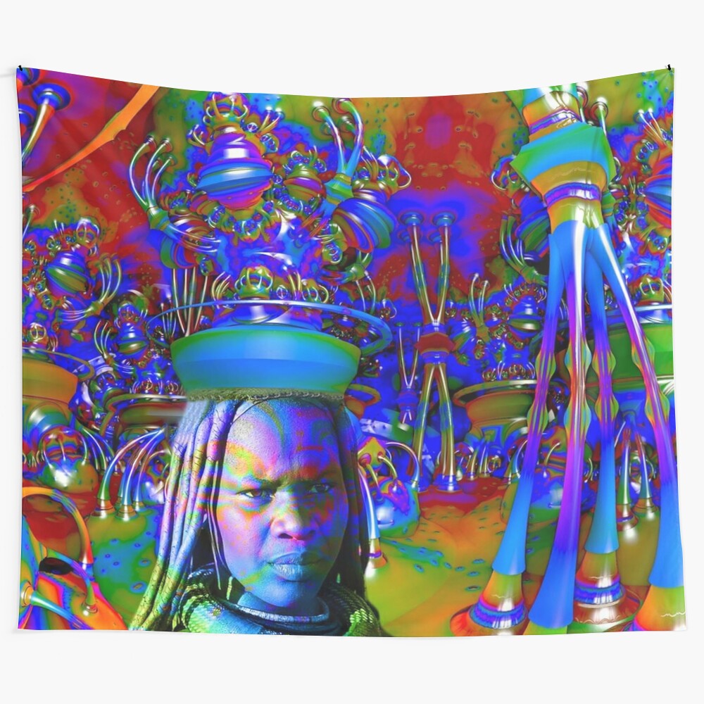 Colorful and enchanting magic hat tapestry with abstract, psychedelic patterns