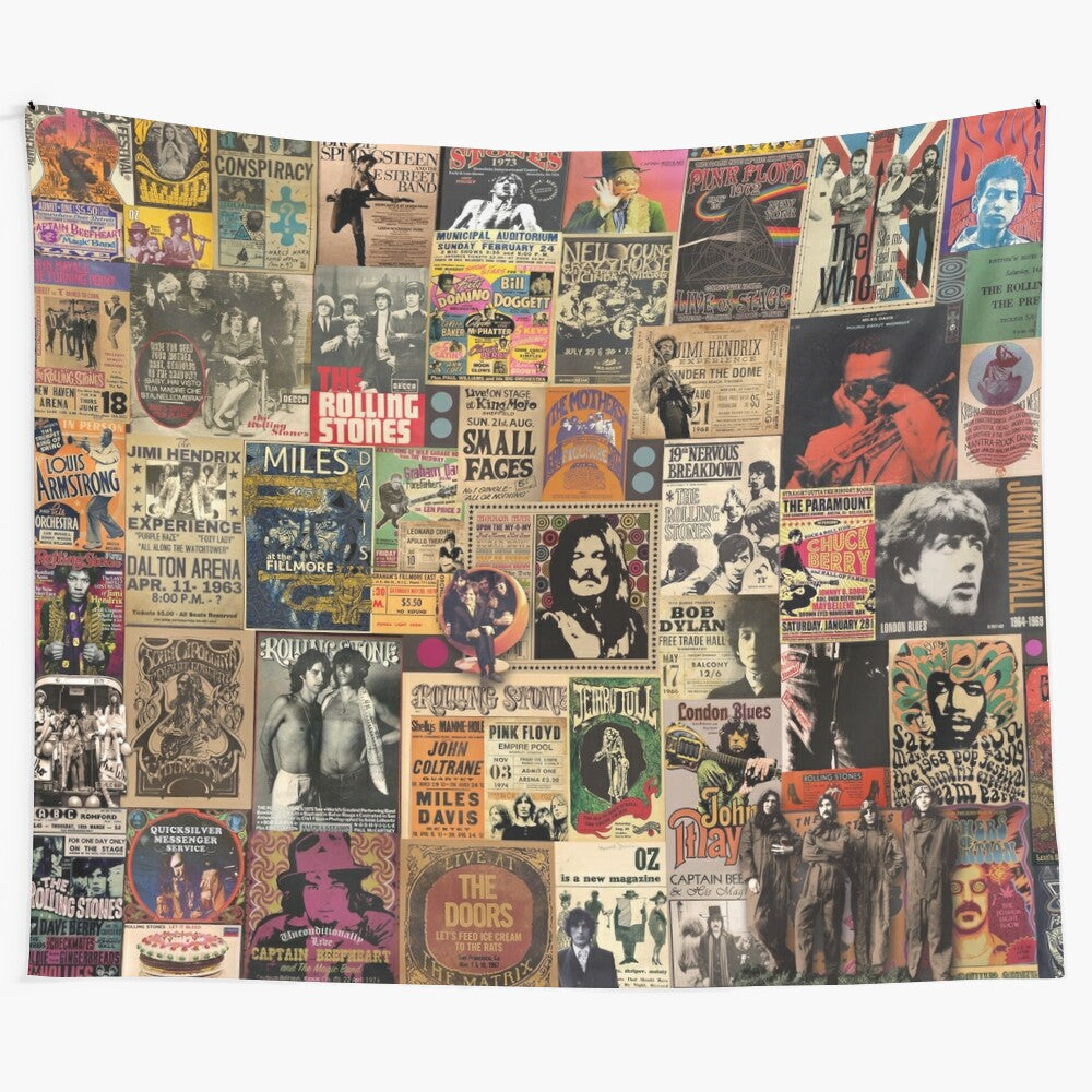 Vibrant rock n' roll tapestry featuring music legends