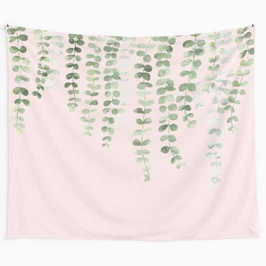 Eucalyptus watercolor pink tapestry featuring a botanical ivy design