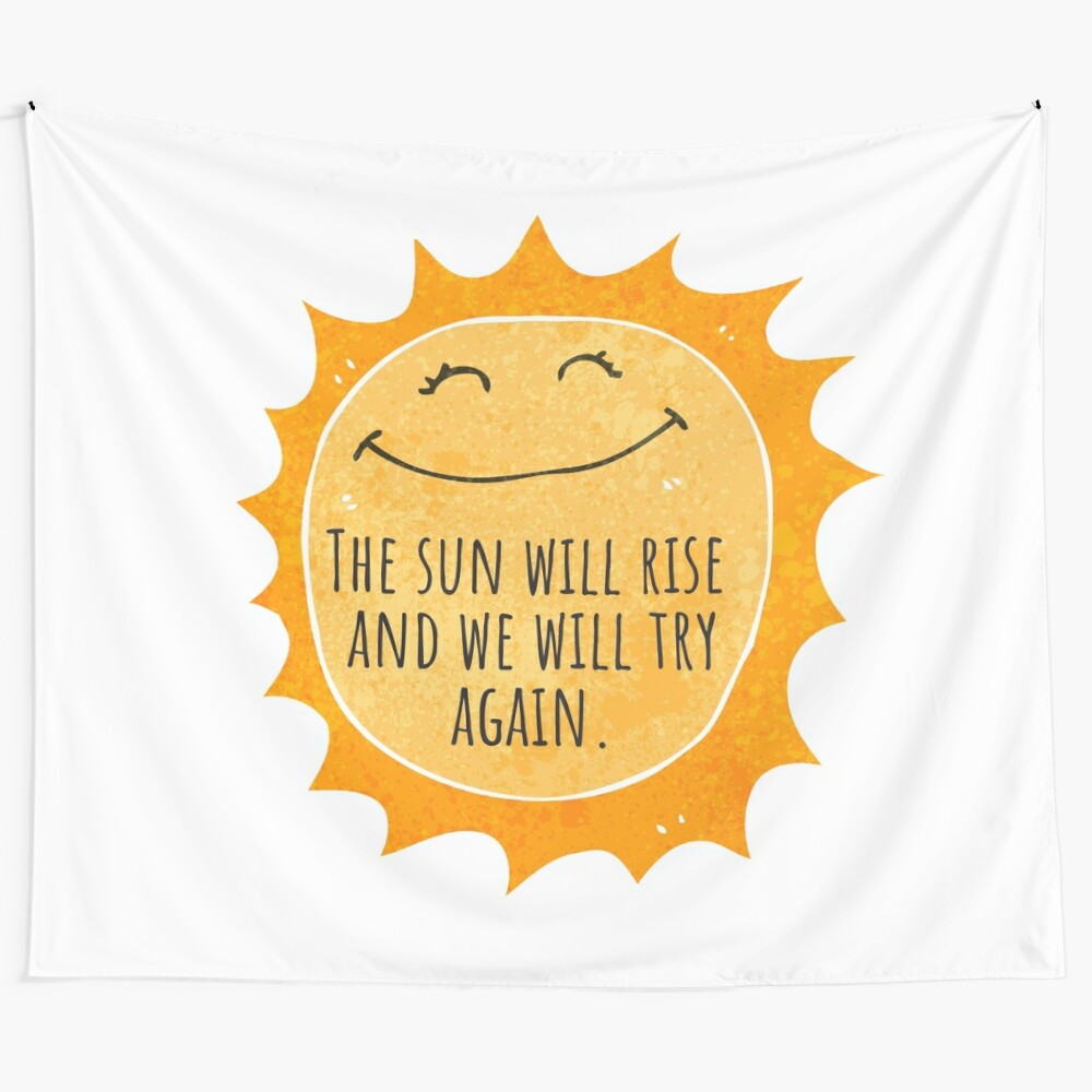 Watercolor tapestry featuring a bright, happy sun and an inspirational quote