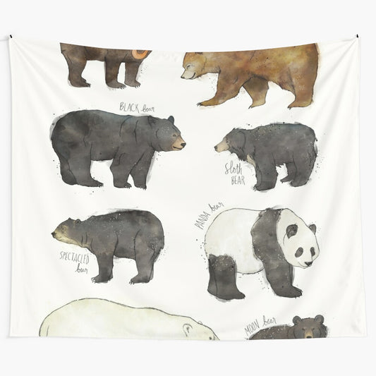 Bears tapestry featuring a serene forest scene with wildlife