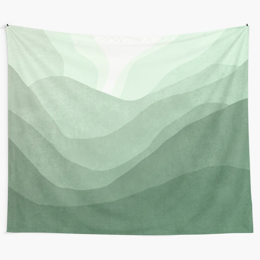 Vibrant green wave landscape tapestry with a modern, minimalist design