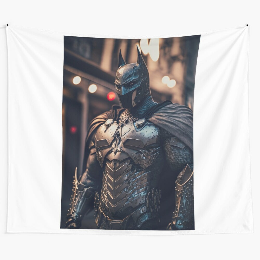 Superhero metal armor tapestry featuring a bold, modern design