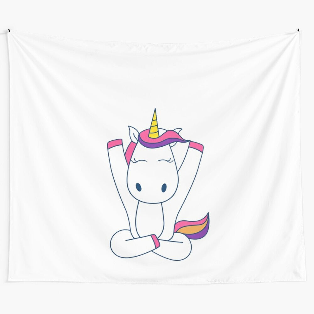 Colorful unicorn artwork tapestry with rainbow and floral design