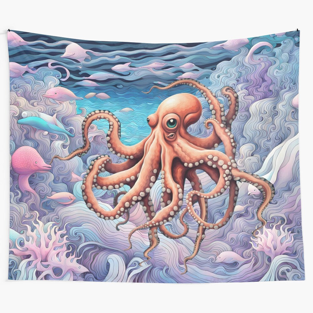 Colorful octopus tapestry with a modern, psychedelic design