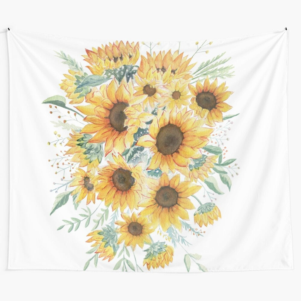 Watercolor sunflower tapestry with vibrant floral design